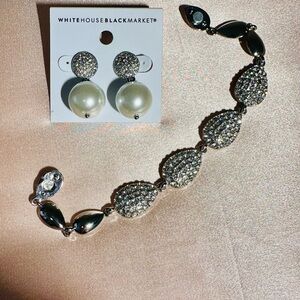White House Black Market Pearl Earrings and Silver Bracelet Set
